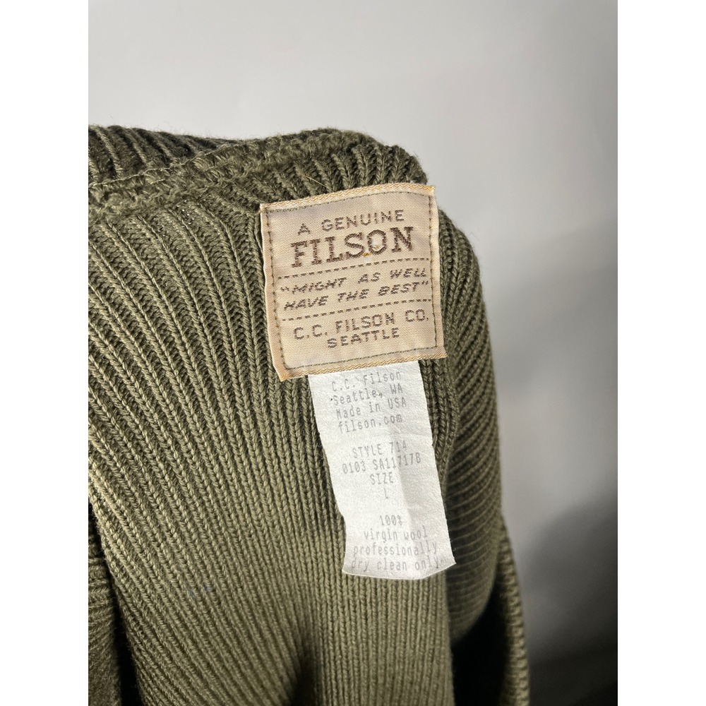 Vintage Filson Henley Guide Sweater Mens L Olive Green 100% Virgin Wool USA Made - Picture 7 of 10
